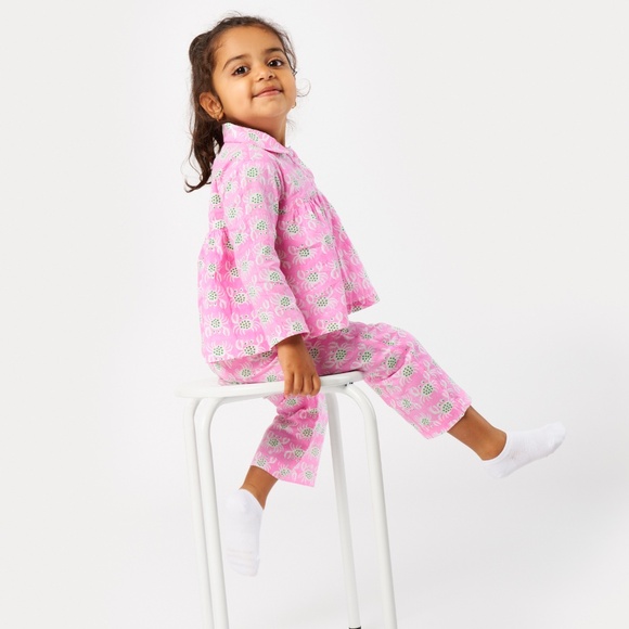 Kids 100% Cotton Pajama Set | Hand Block Print | 18M–6Y | Sensitive Skin Safe - Picture 2 of 3